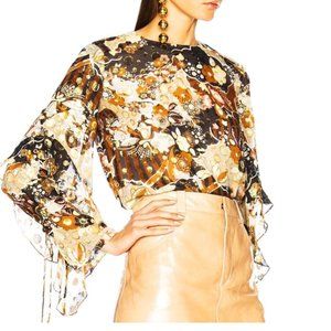 CHLOE French Couture Blouse Sz-EU38/US~M Multicolor Floral Pattern/Gold Lamé